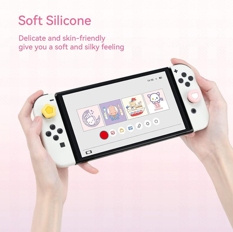 GEEKSHARE Cute Silicone Joy Con Thumb Grip Caps, Joystick Cover Compatible with Switch/OLED/Switch Lite,4PCS - Cream Heart - Image 4